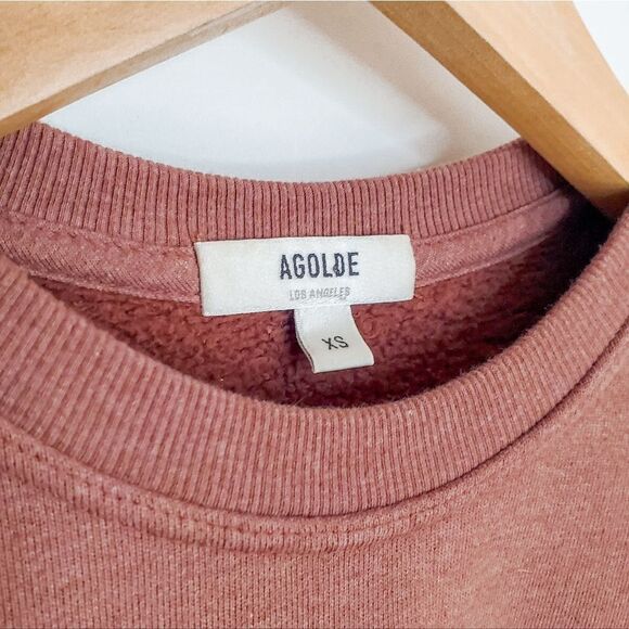 Agolde Thora Sweatshirt 3/4 Sleeve Rust Crew Puff Sleeve Cotton Pullover Size XS - Picture 4 of 6